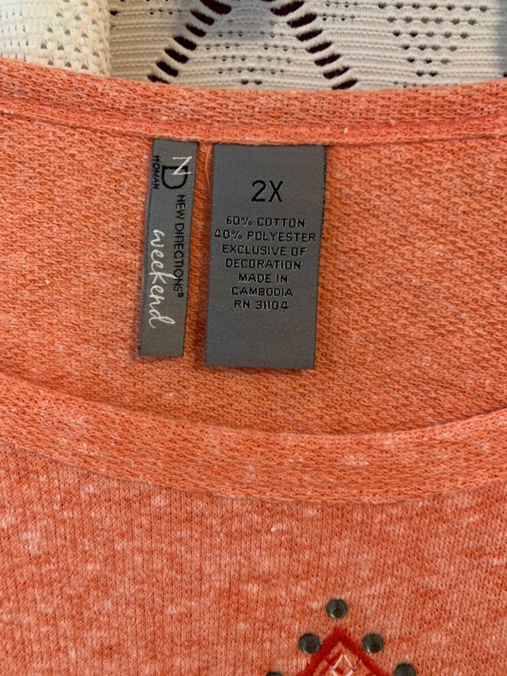 New Directions Women's Orange Cross Design Blouse, Size 2X - Picture 3 of 3